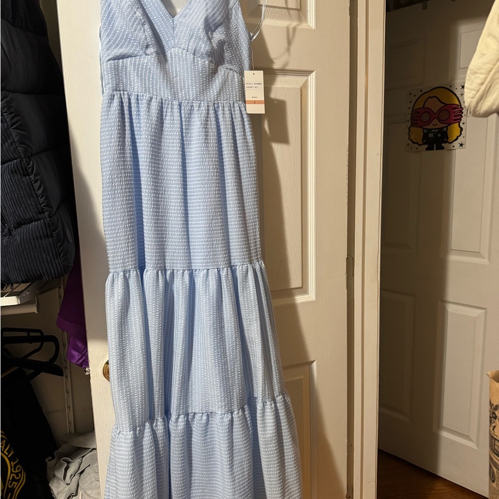 TAYLOR Light Blue Sleeveless tyre Maxi Dress